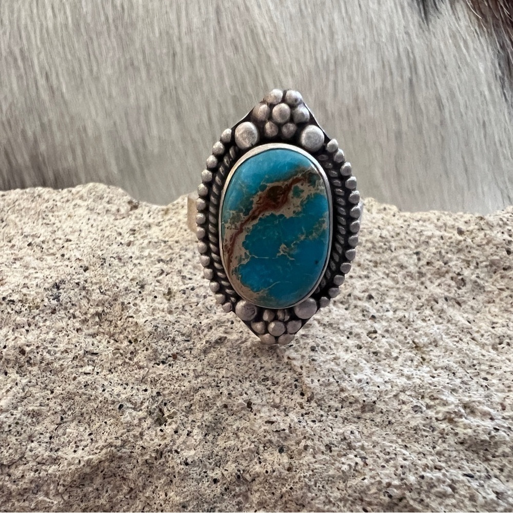 ❤️ Sea Sediment Jasper Brushed Sterling 925 Southwestern Navajo Adjustable Ring